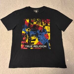 True Religion Men's Black Tee with Colorful Graphic